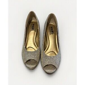 Coach and Four Silver Glitter Fabric Peep Toe Stiletto Pumps Women's Sz 8